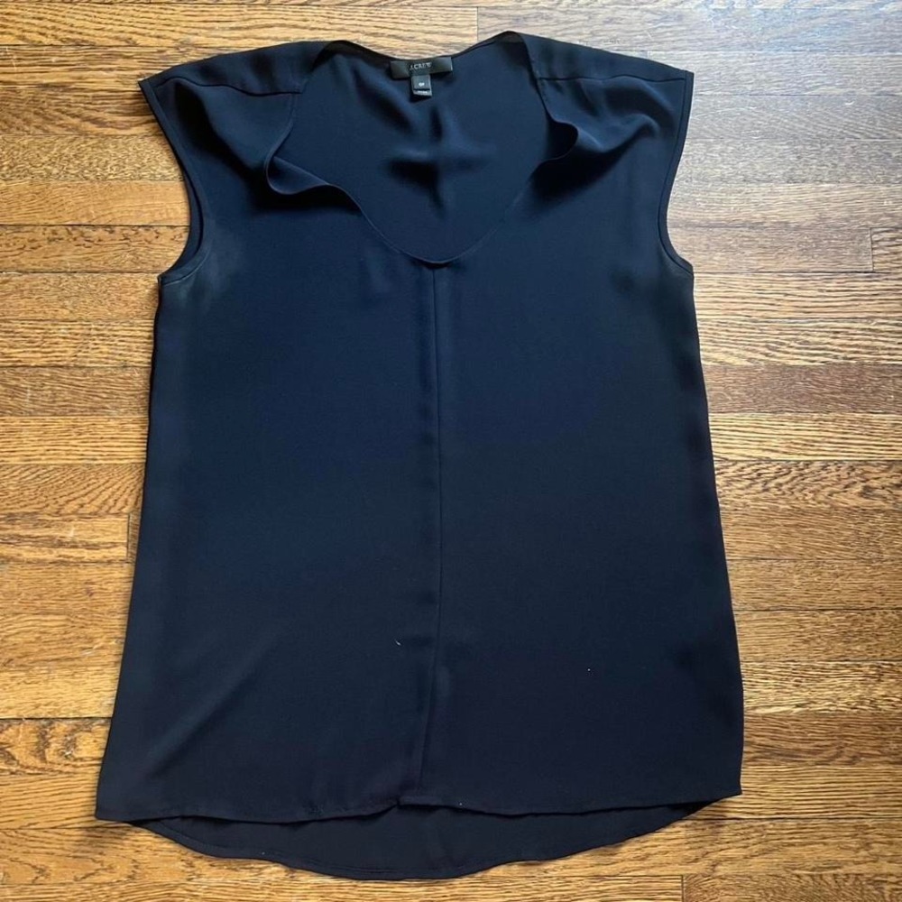J.CREW Women's Navy Blue Sleeveless Blouse Ribbed, Button Front, V-Neck, XS